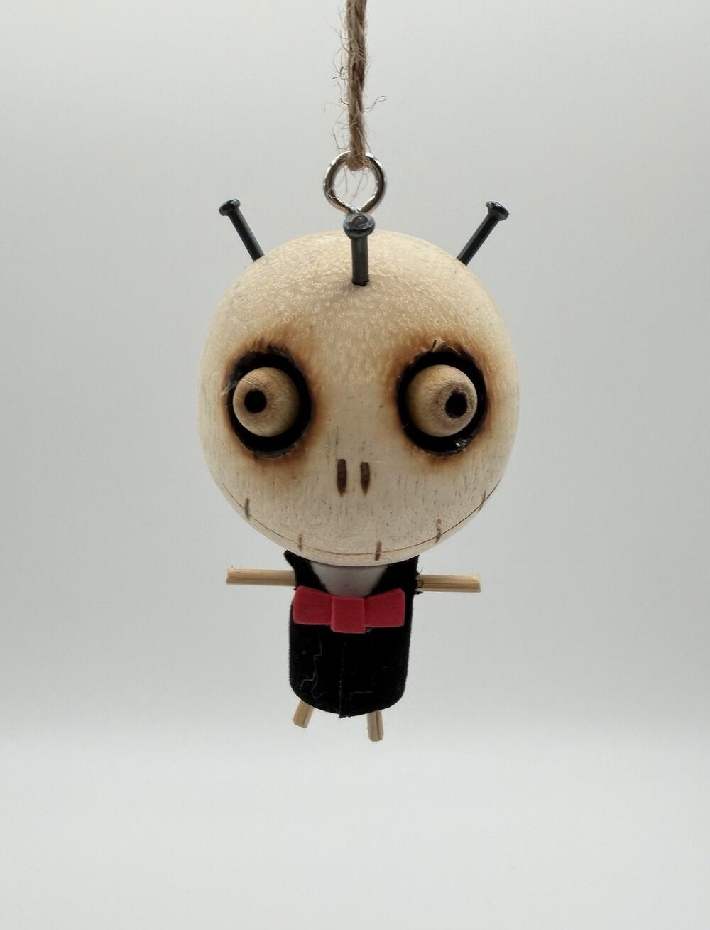 Pier 1 Imports Crazy Head Wooden Ornament 3.5” Pin Head Halloween Decor